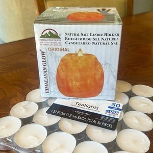 Himalayan Glow Hand Carved Himalayan Salt Candle Holder & 50 Tealights unsented